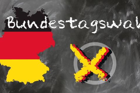 Landkarte Deutschland und Wahlkreuz für Bundestagswahl